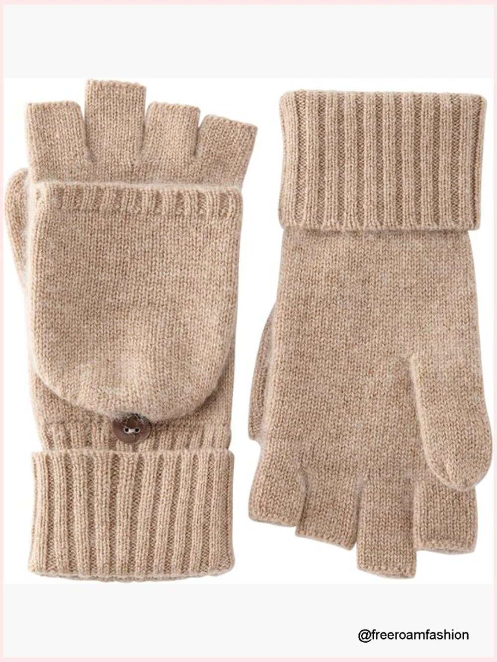 100% Cashmere Fingerless Gloves Convertible Mittens Flap Warm
